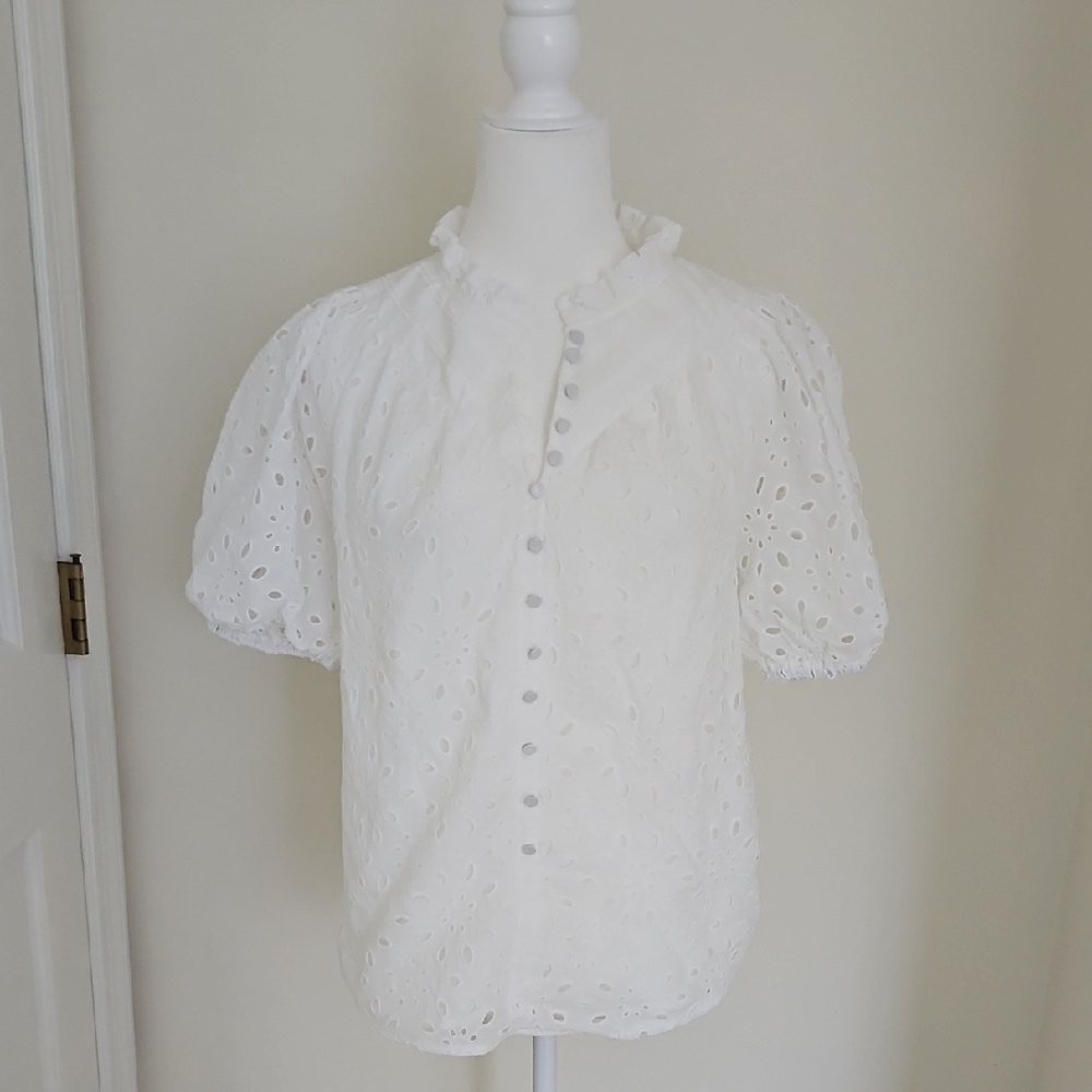 White Eyelet Button-Up Blouse